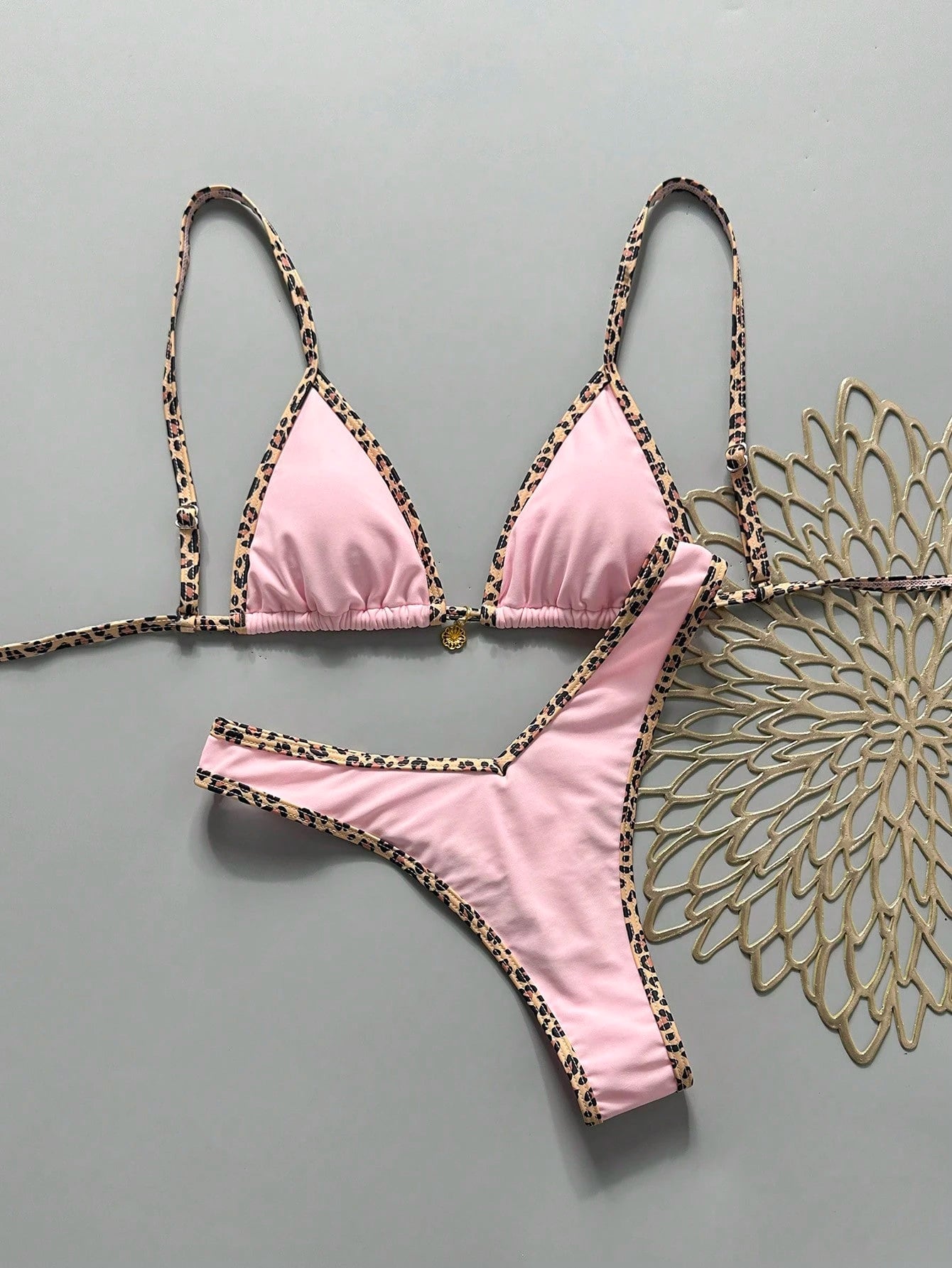 Swim Vcay Fabric Halter Bikini Set For Women Geometric Pattern High Cut Bottom Tie Back