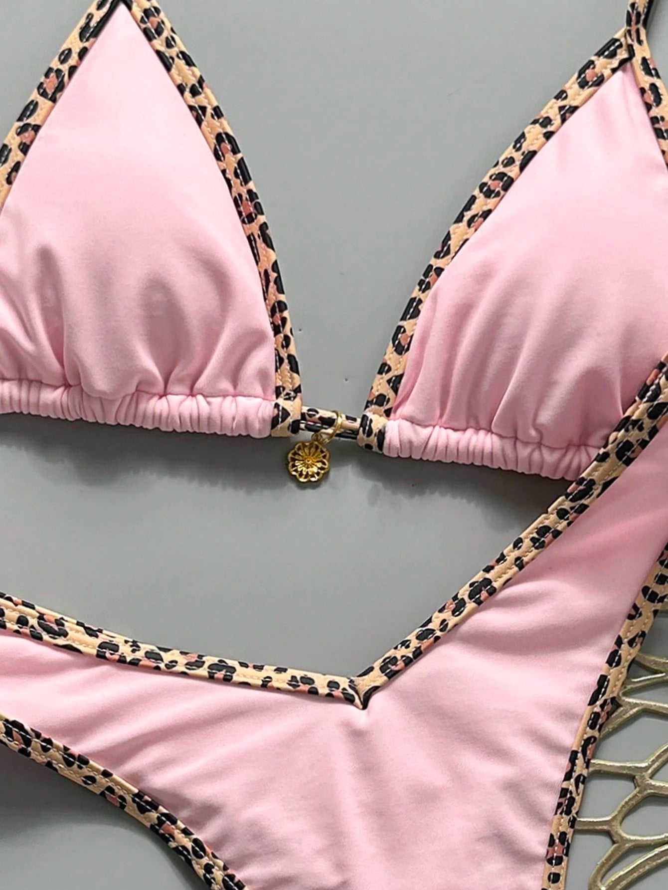 Swim Vcay Fabric Halter Bikini Set For Women Geometric Pattern High Cut Bottom Tie Back
