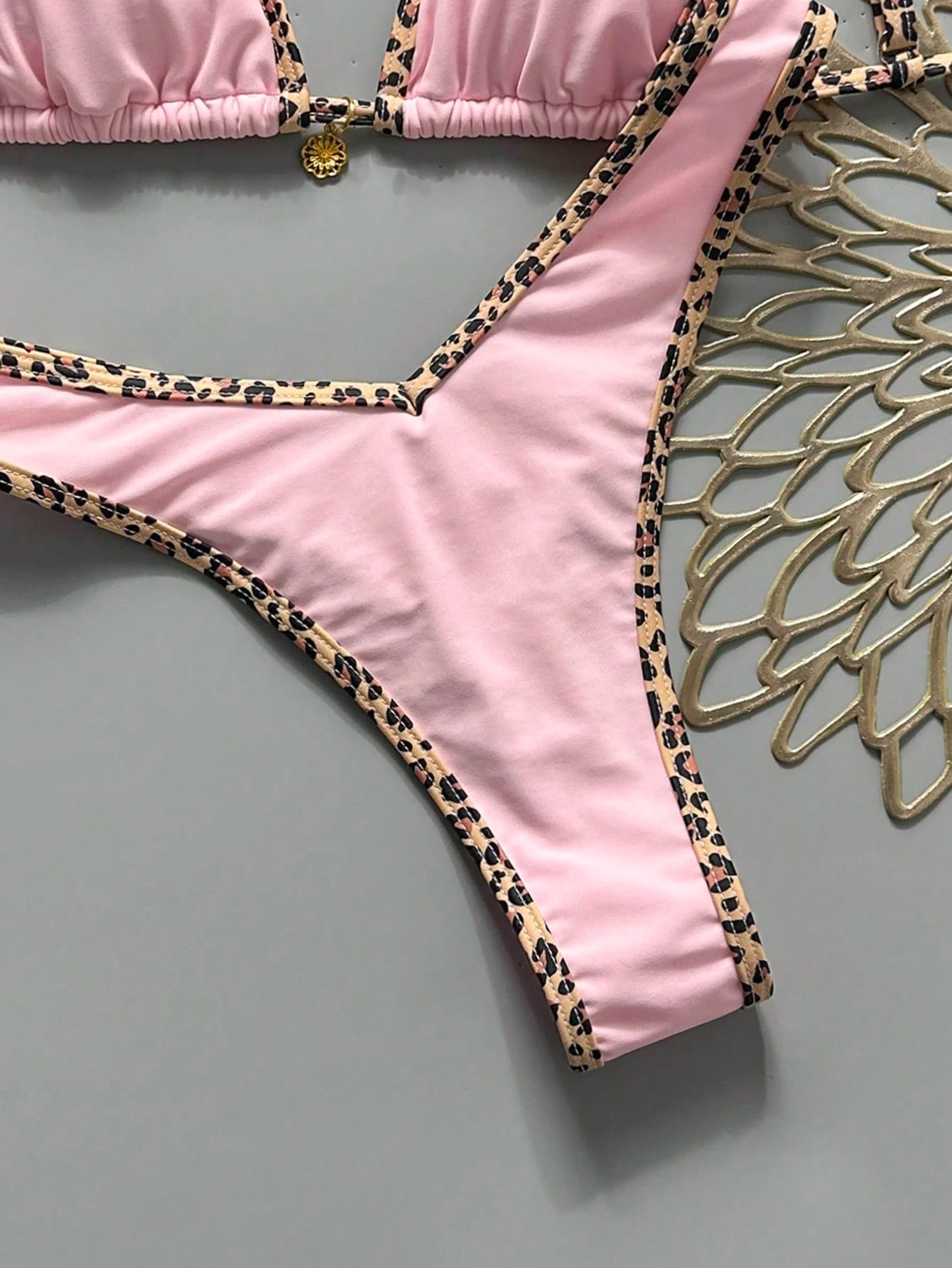Swim Vcay Fabric Halter Bikini Set For Women Geometric Pattern High Cut Bottom Tie Back