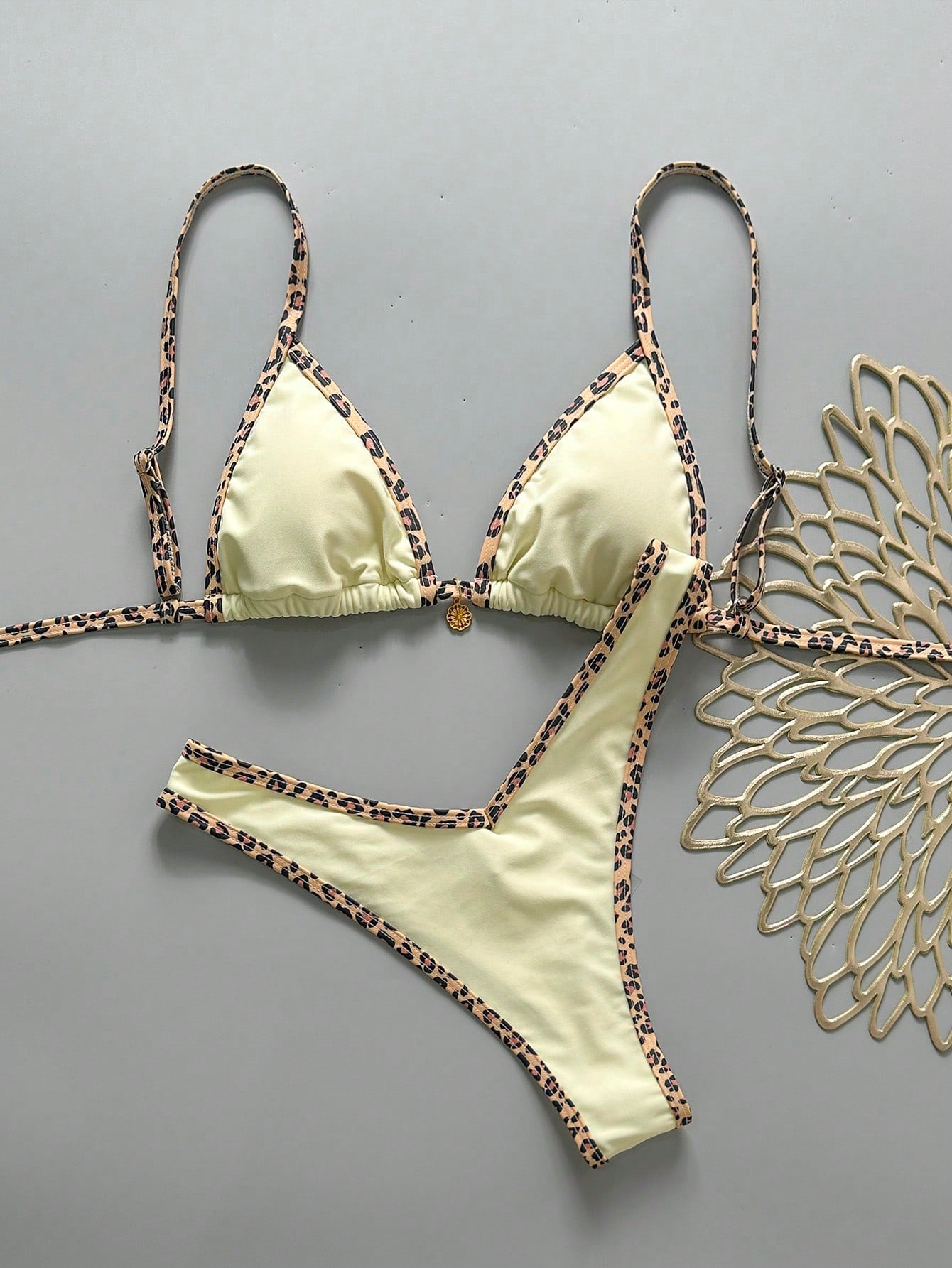 Swim Vcay Fabric Halter Bikini Set For Women Geometric Pattern High Cut Bottom Tie Back