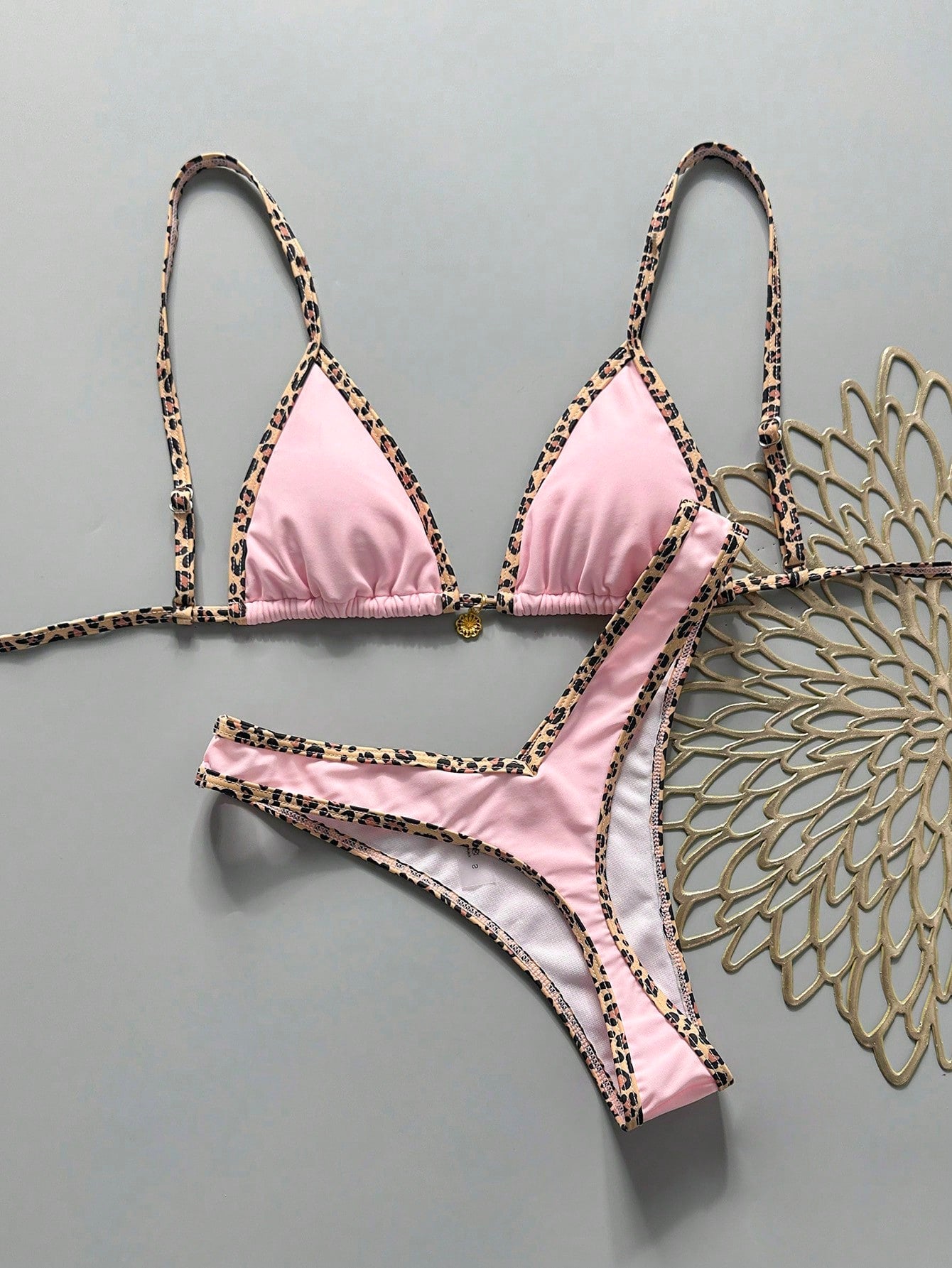 Swim Vcay Fabric Halter Bikini Set For Women Geometric Pattern High Cut Bottom Tie Back