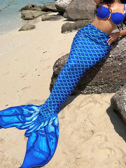 Swim Vcay Fish Scales Print Mermaid Tail Skirt,Summer Beach