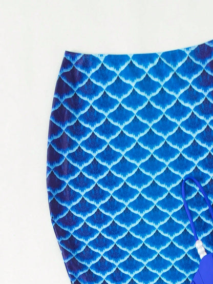 Swim Vcay Fish Scales Print Mermaid Tail Skirt,Summer Beach