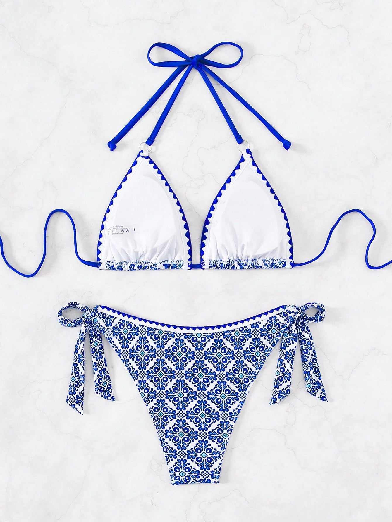 Swim Vcay Halter Neck Bikini Set With Printed Pattern, Suitable For Summer Beach & Pool