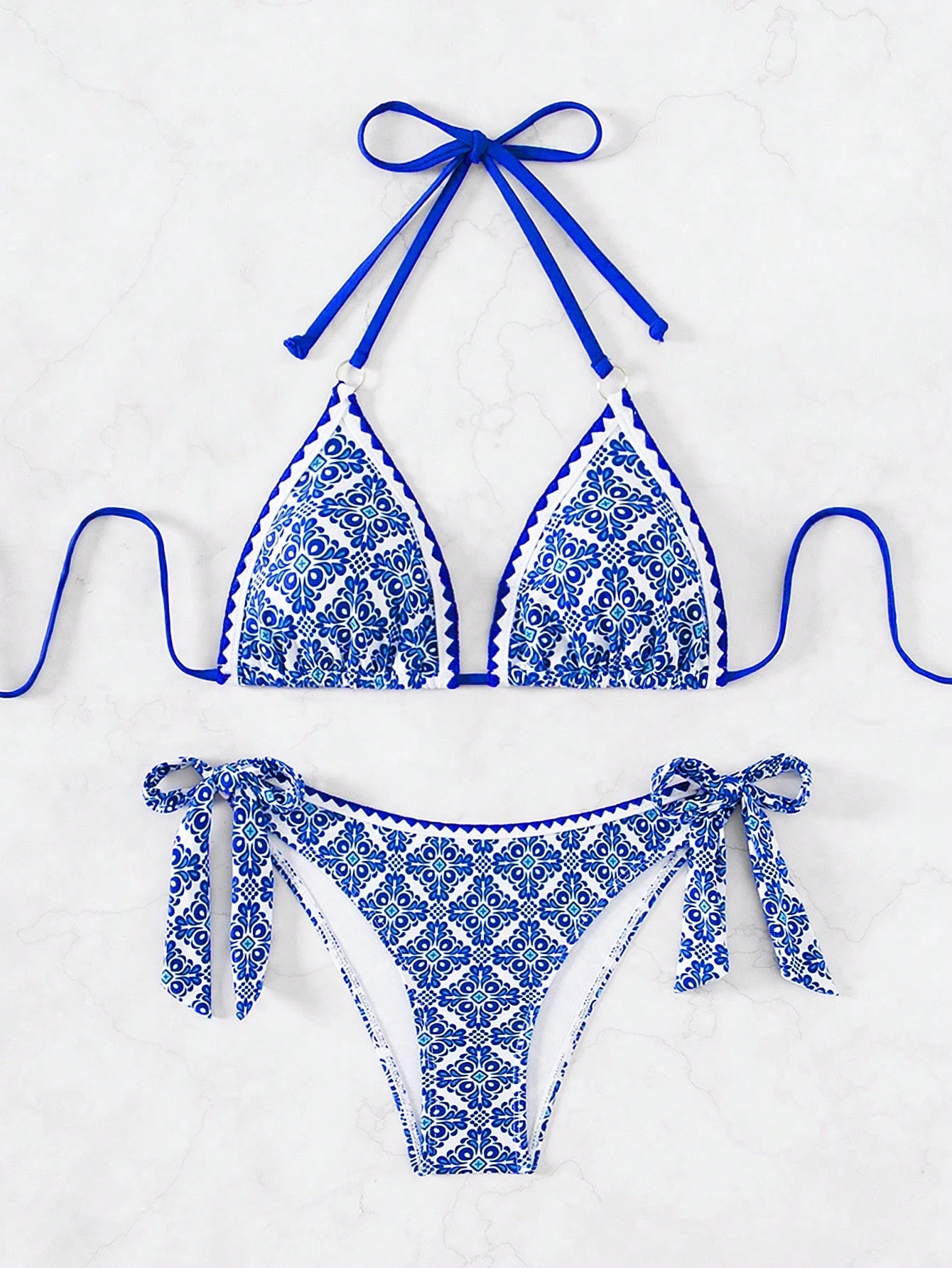 Swim Vcay Halter Neck Bikini Set With Printed Pattern, Suitable For Summer Beach & Pool