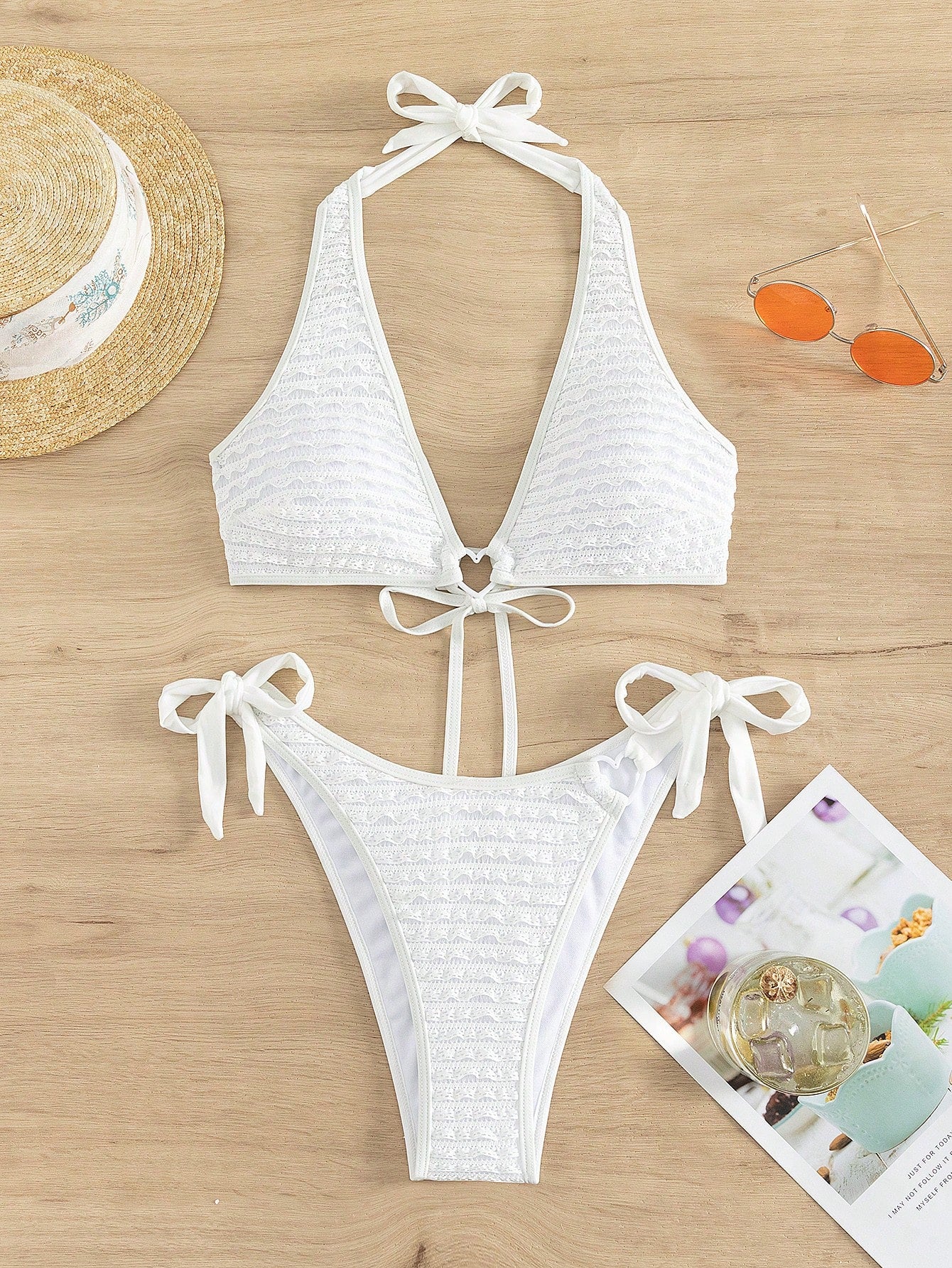 Swim Vcay Heart Ring Linked Halter Bikini Set,Summer Beach