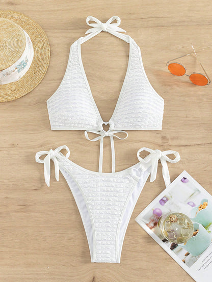 Swim Vcay Heart Ring Linked Halter Bikini Set,Summer Beach
