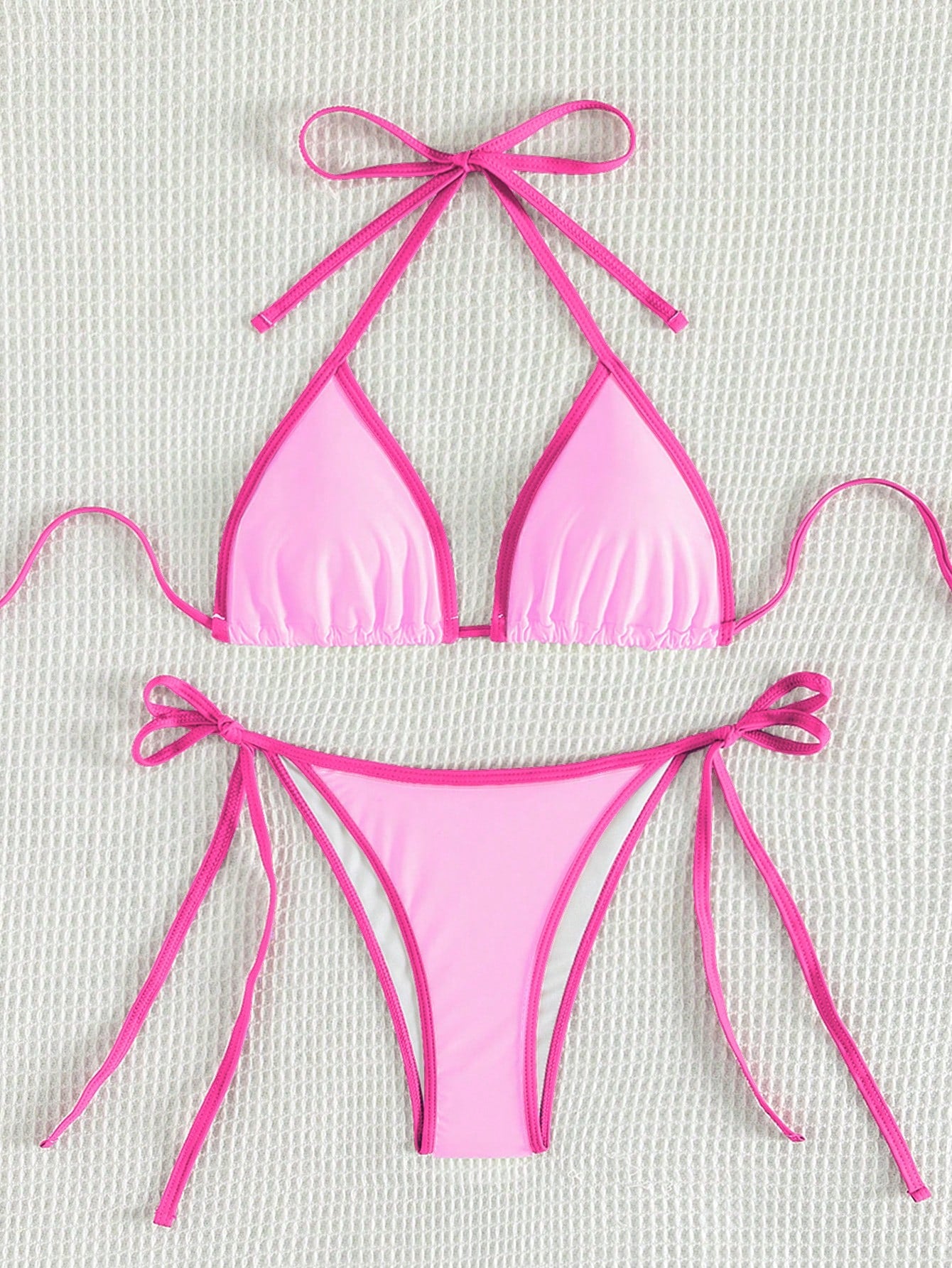 Swim Vcay Ladies Sexy Colorblock Halter Neck Tie Bikini Set For Vacation,Summer Beach