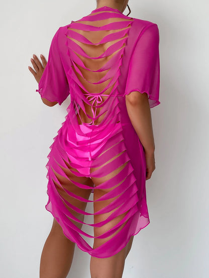 Swim Vcay New Summer Beachwear: A Sexy Mesh Cover-Up Featuring A Cut-Out Back Design-Effortlessly Chic And Perfect For Vacation Outfits Women.