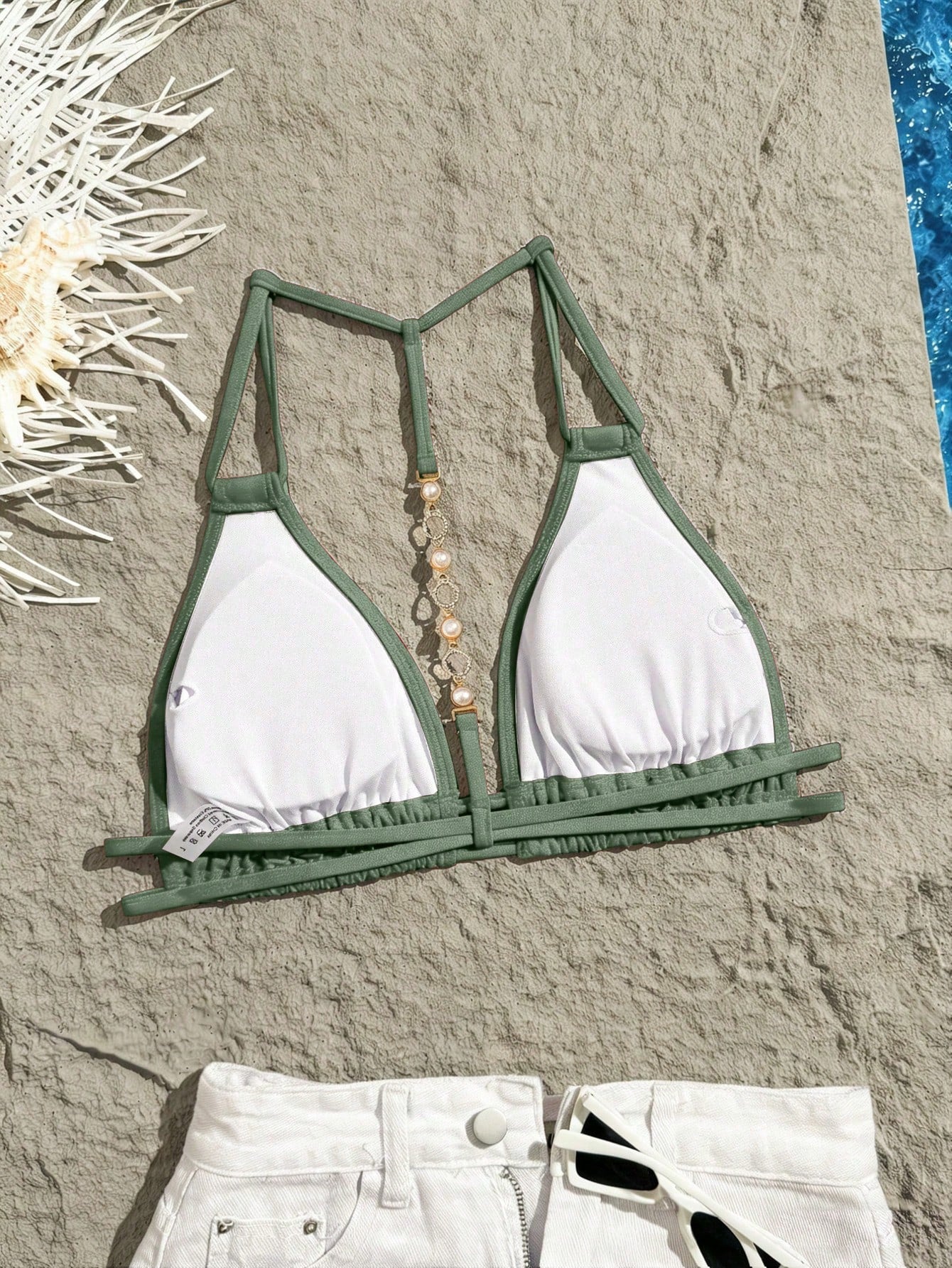 Swim Vcay Solid Color Halter Backless Decorative Sexy Fashion Bikini Top