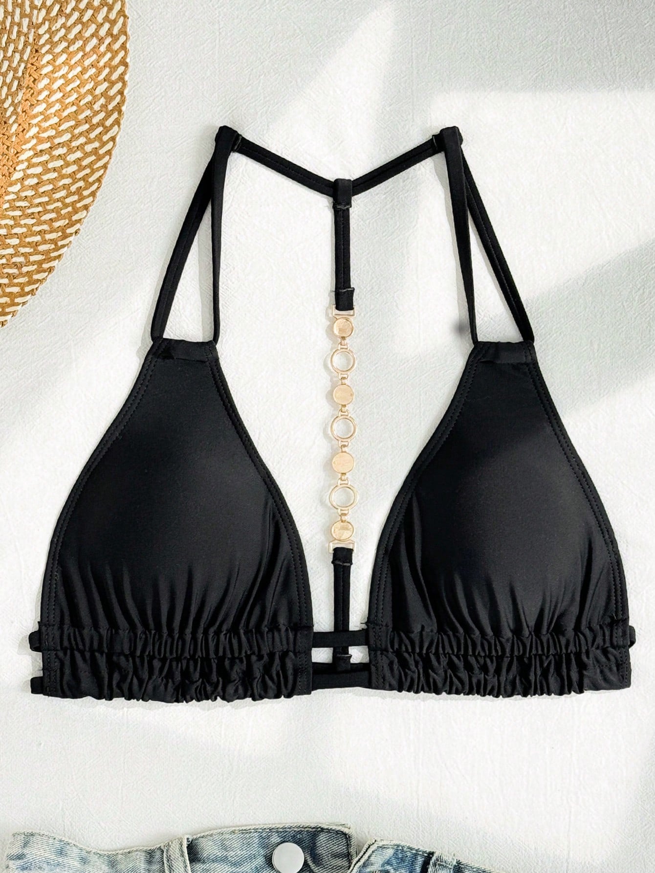 Swim Vcay Solid Color Halter Backless Decorative Sexy Fashion Bikini Top