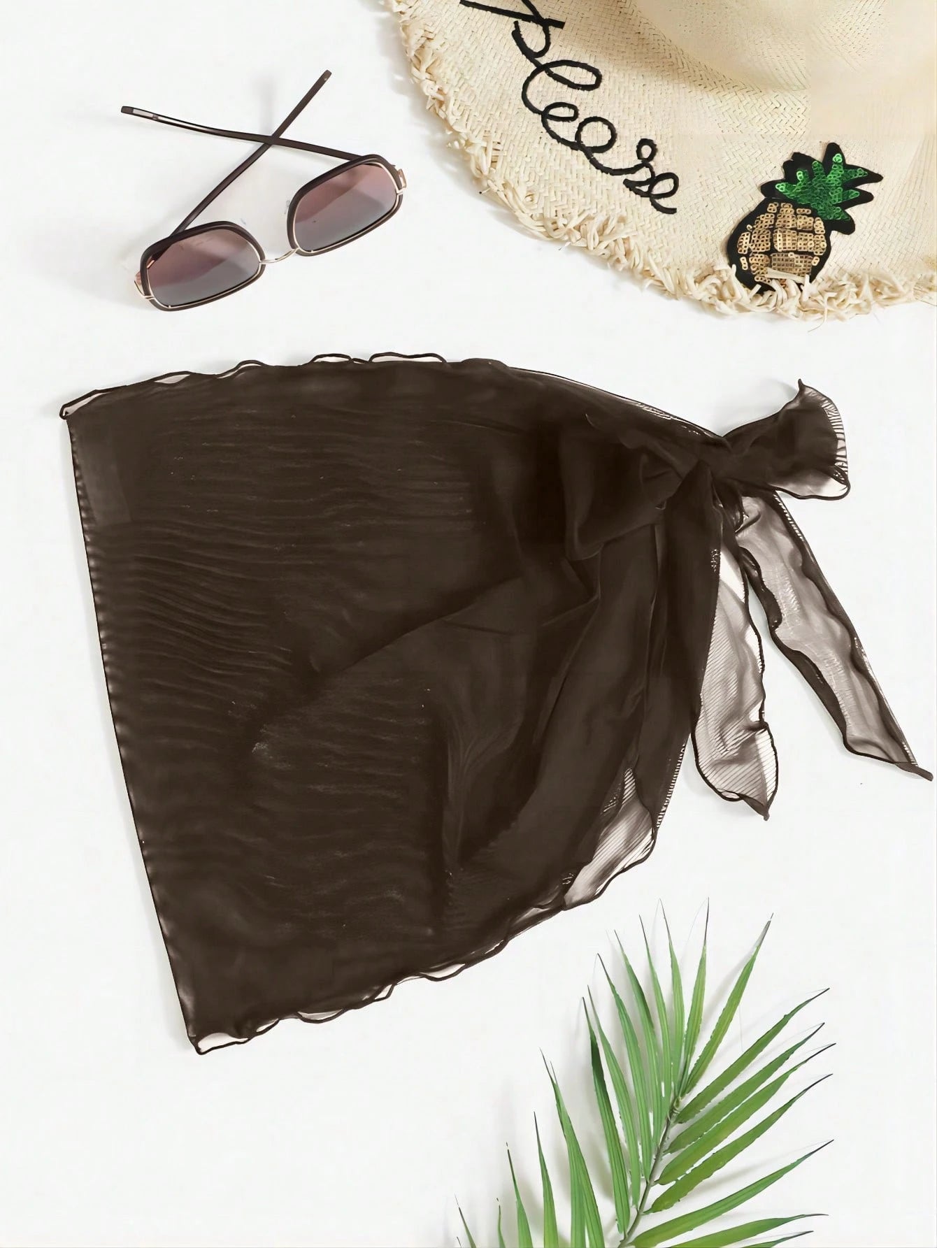Swim Vcay Solid Sheer Mesh Beach Cover-Up Skirt Set For Summer Beach Vacation