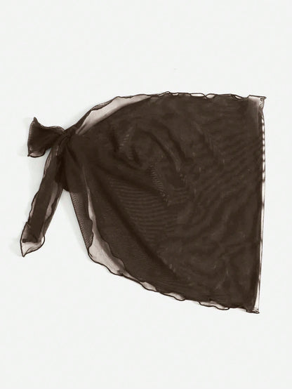 Swim Vcay Solid Sheer Mesh Beach Cover-Up Skirt Set For Summer Beach Vacation