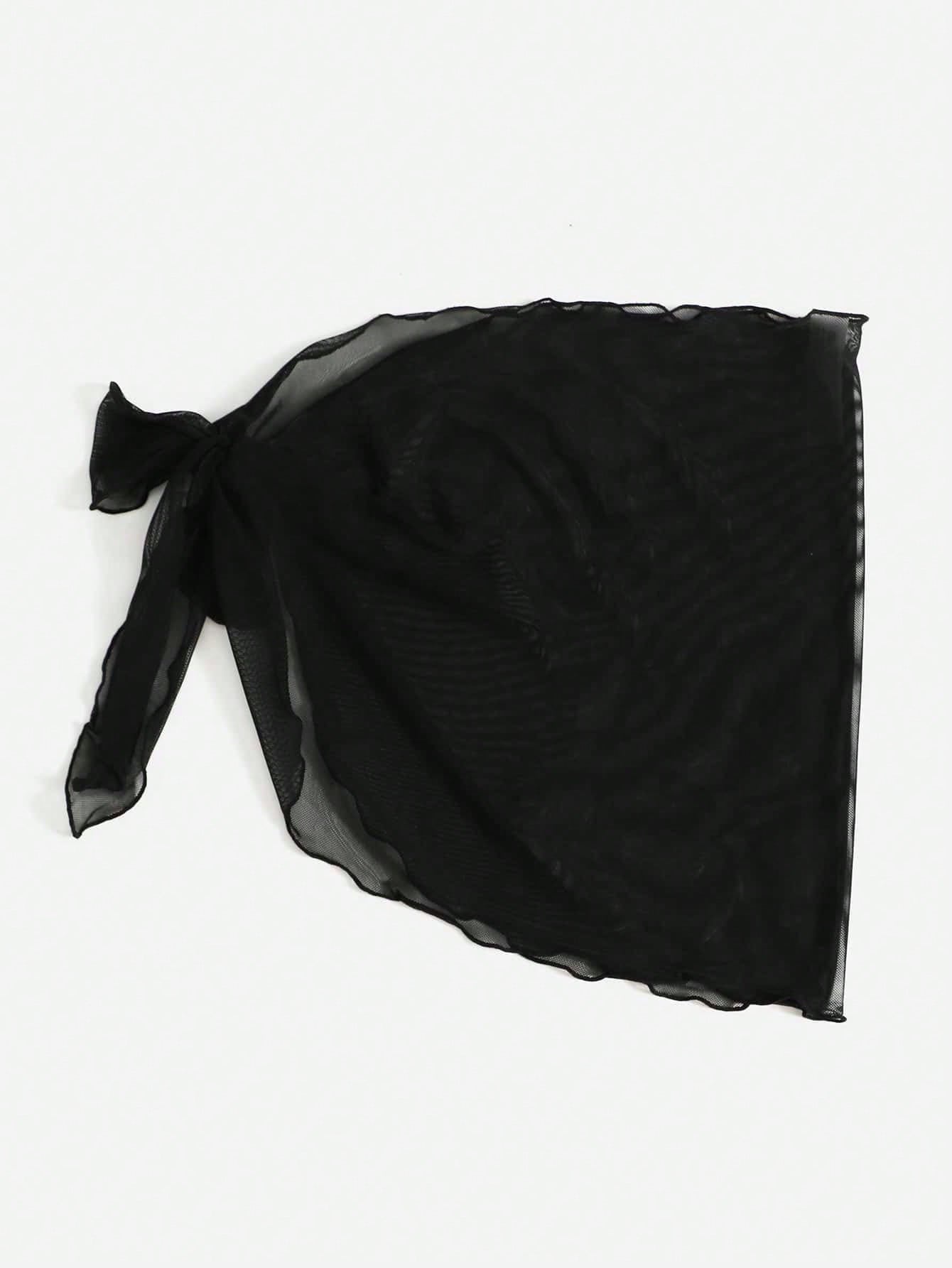 Swim Vcay Solid Sheer Mesh Beach Cover-Up Skirt Set For Summer Beach Vacation