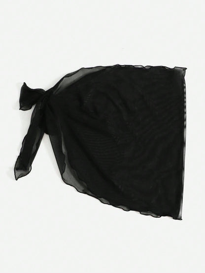 Swim Vcay Solid Sheer Mesh Beach Cover-Up Skirt Set For Summer Beach Vacation