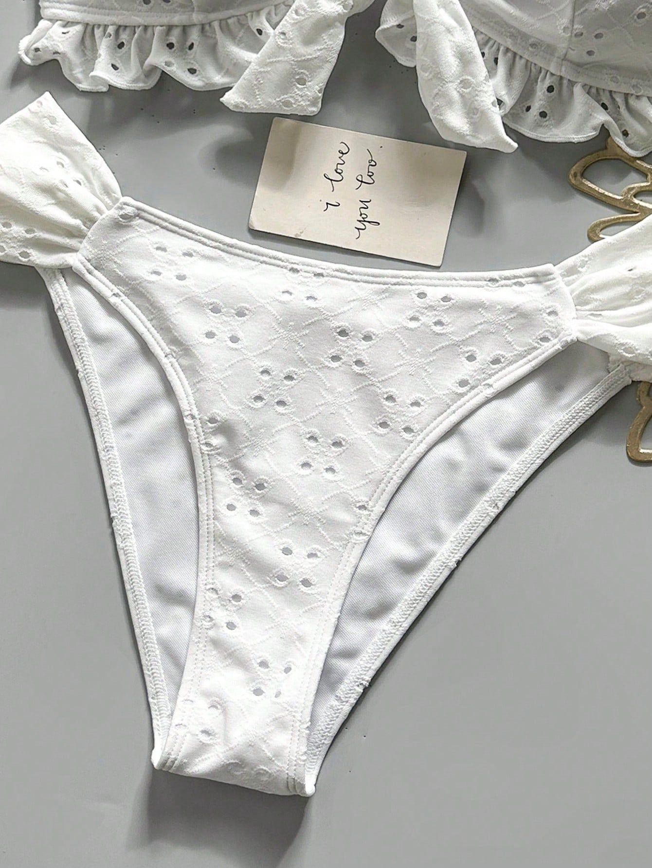 Swim Vcay Spring/Summer Solid Color Strap Jacquard Fabric Wireless Bow Decor Cute Beach Vacation Swimwear Set