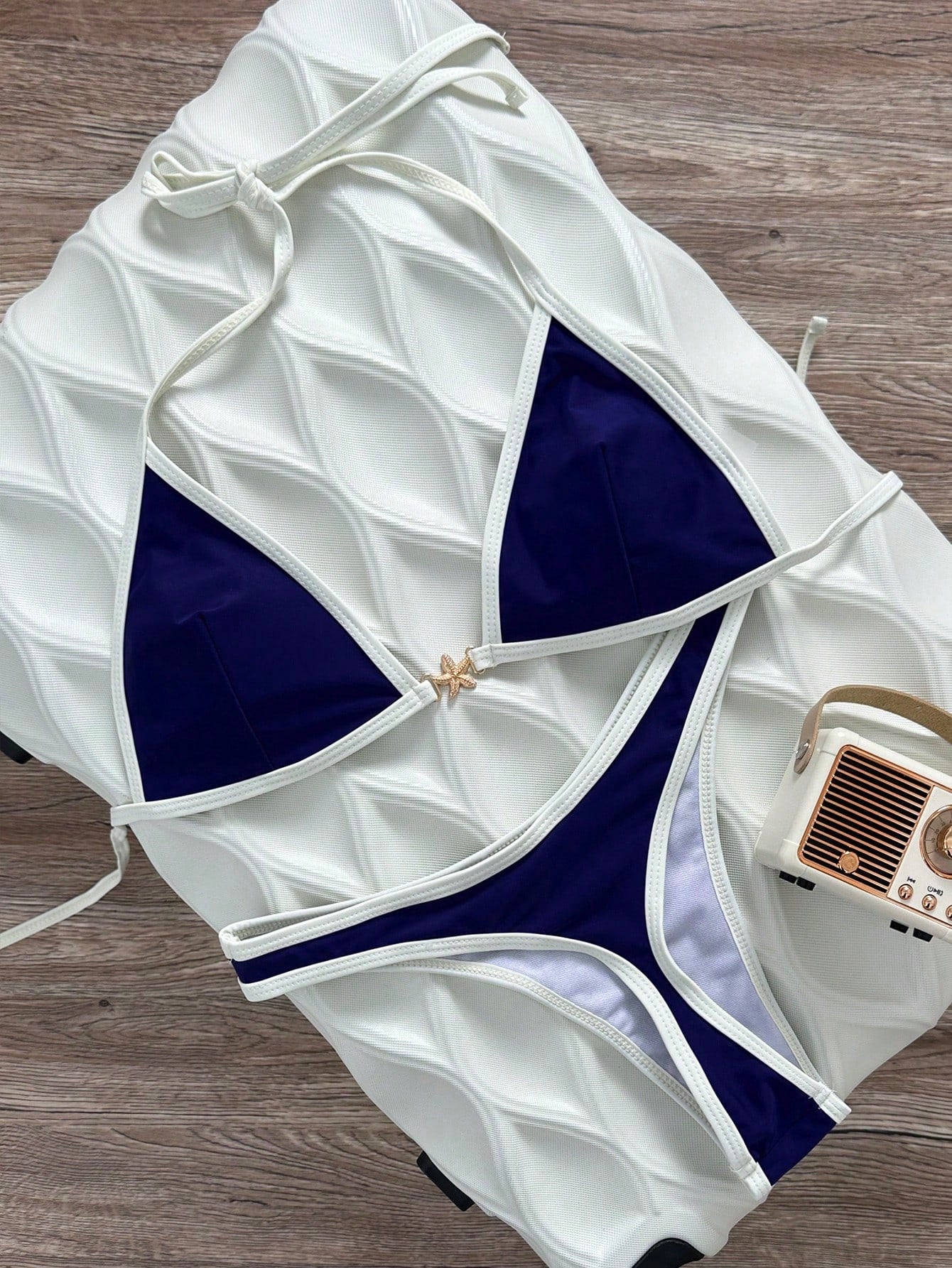 Swim Vcay Spring/Summer Solid Color Triangle Wireless Halter Backless Top And Swim Shorts Women Sexy Bikini Set For Beach Vacation