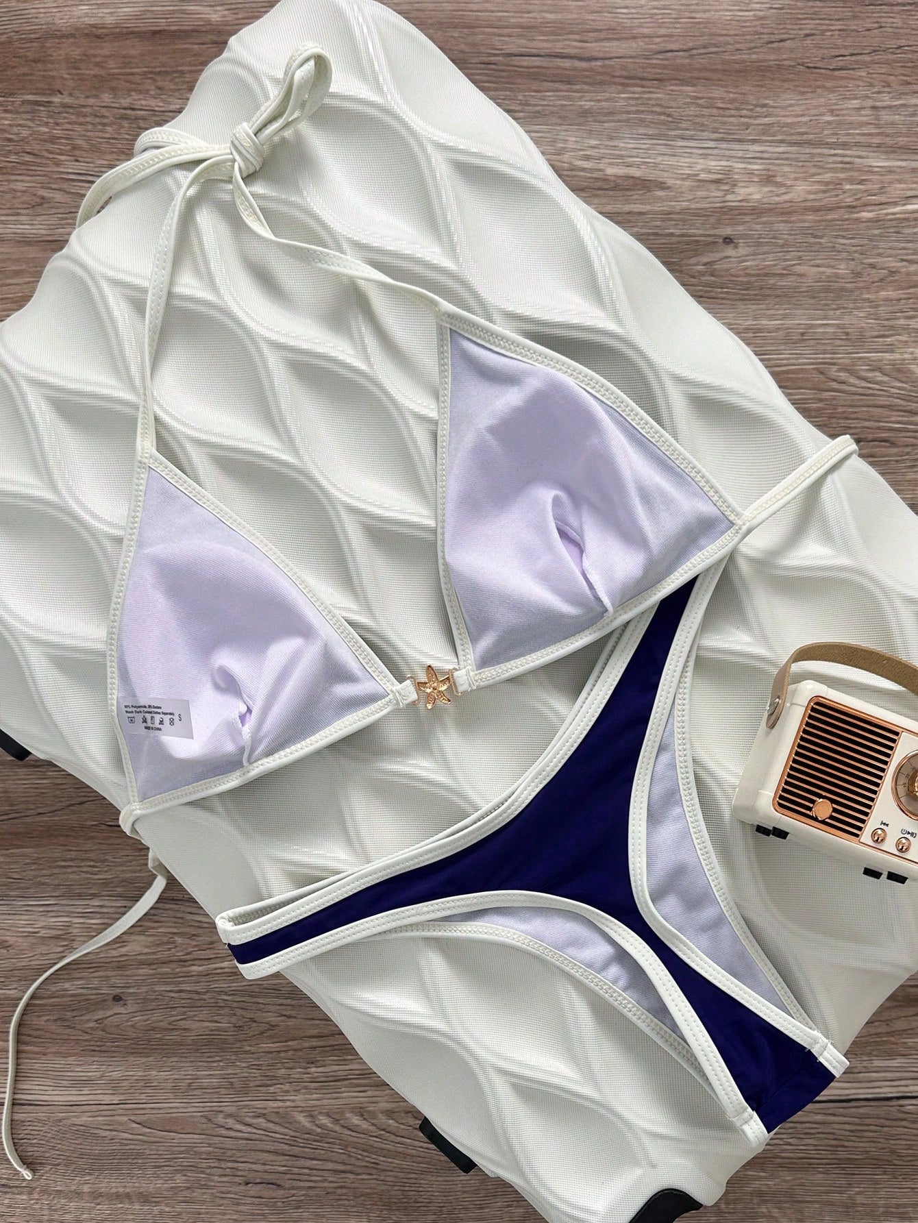 Swim Vcay Spring/Summer Solid Color Triangle Wireless Halter Backless Top And Swim Shorts Women Sexy Bikini Set For Beach Vacation