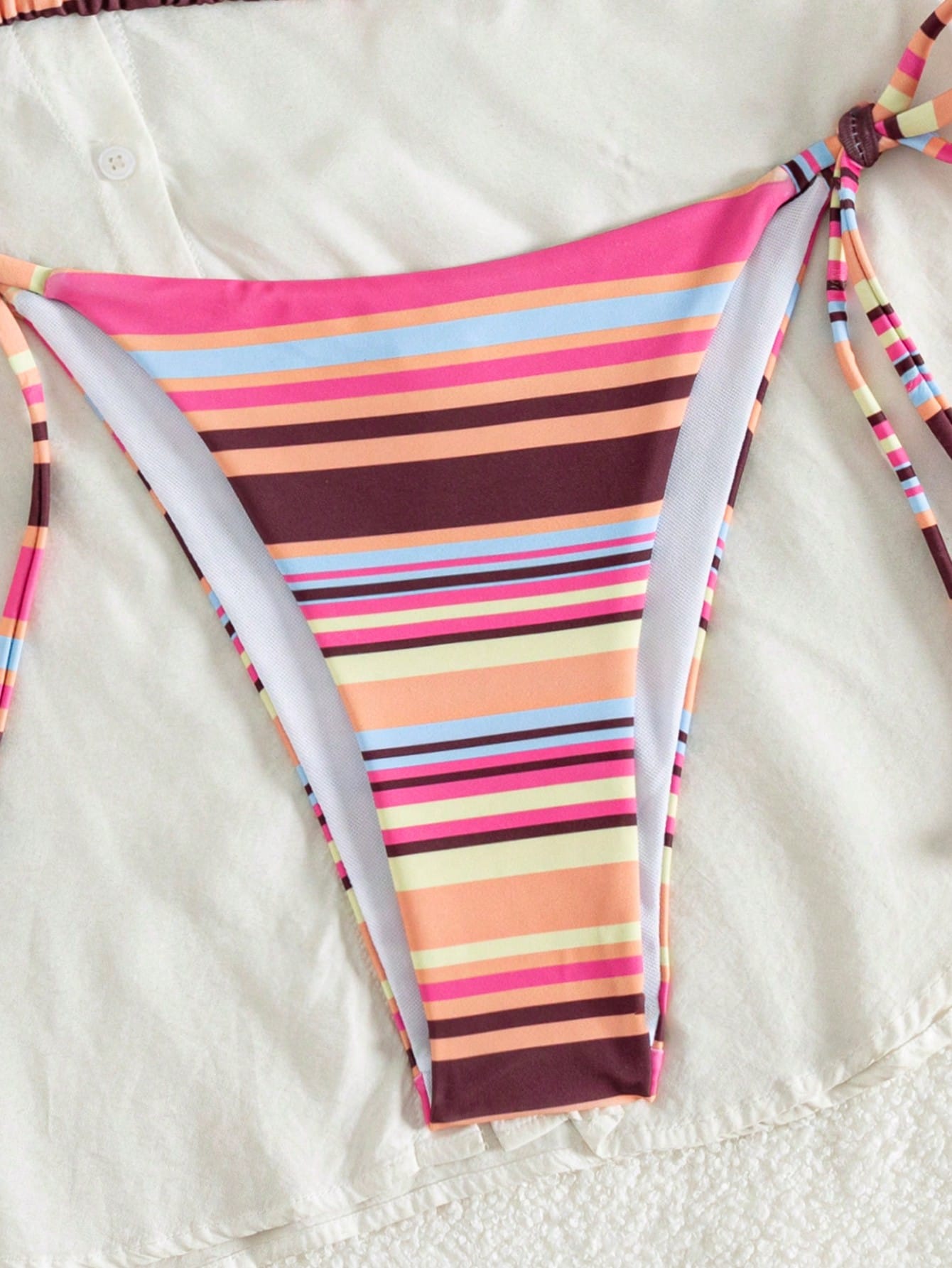 Swim Vcay Spring/Summer Women's 2-Piece Sexy Bikini Swimsuit Set, Halter Neck Tie, Colorful Striped Random Cut Pattern, Women's Beachwear Swimsuit Set