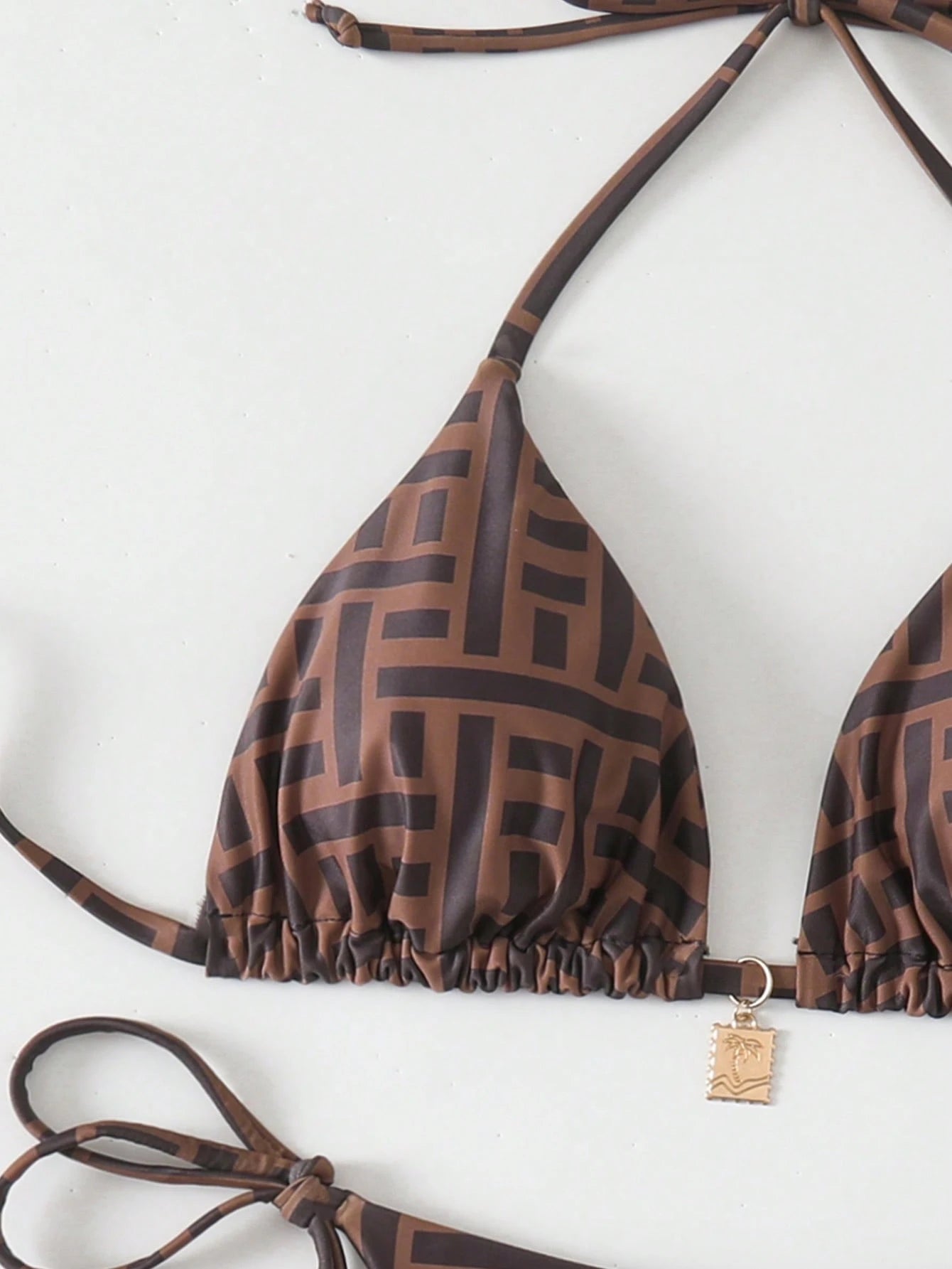 Swim Vcay Springbreak 2pcs Women Summer Random Print Spaghetti Strap Metal Decor Vintage-Style Bikini Swimwear Set