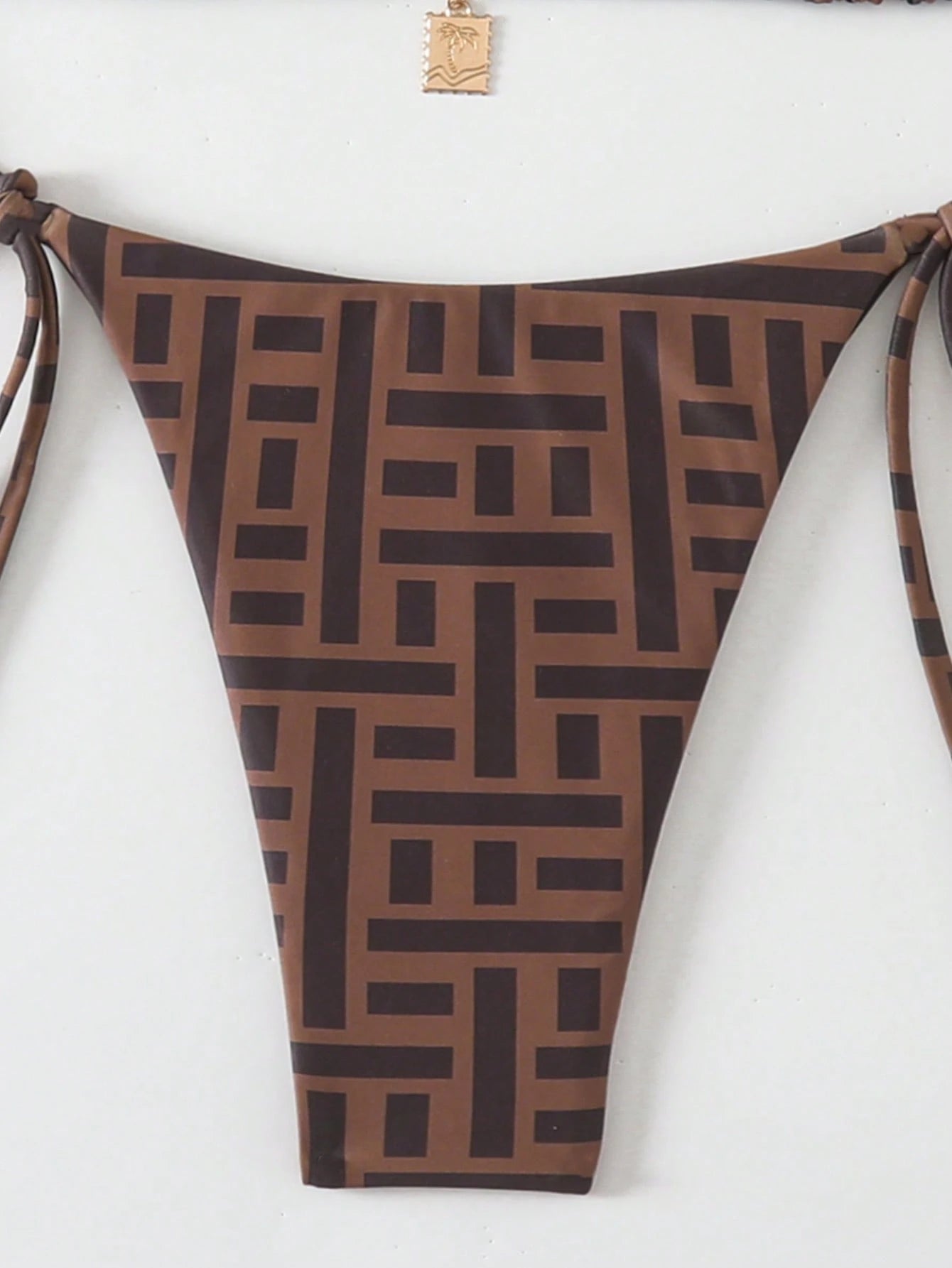 Swim Vcay Springbreak 2pcs Women Summer Random Print Spaghetti Strap Metal Decor Vintage-Style Bikini Swimwear Set