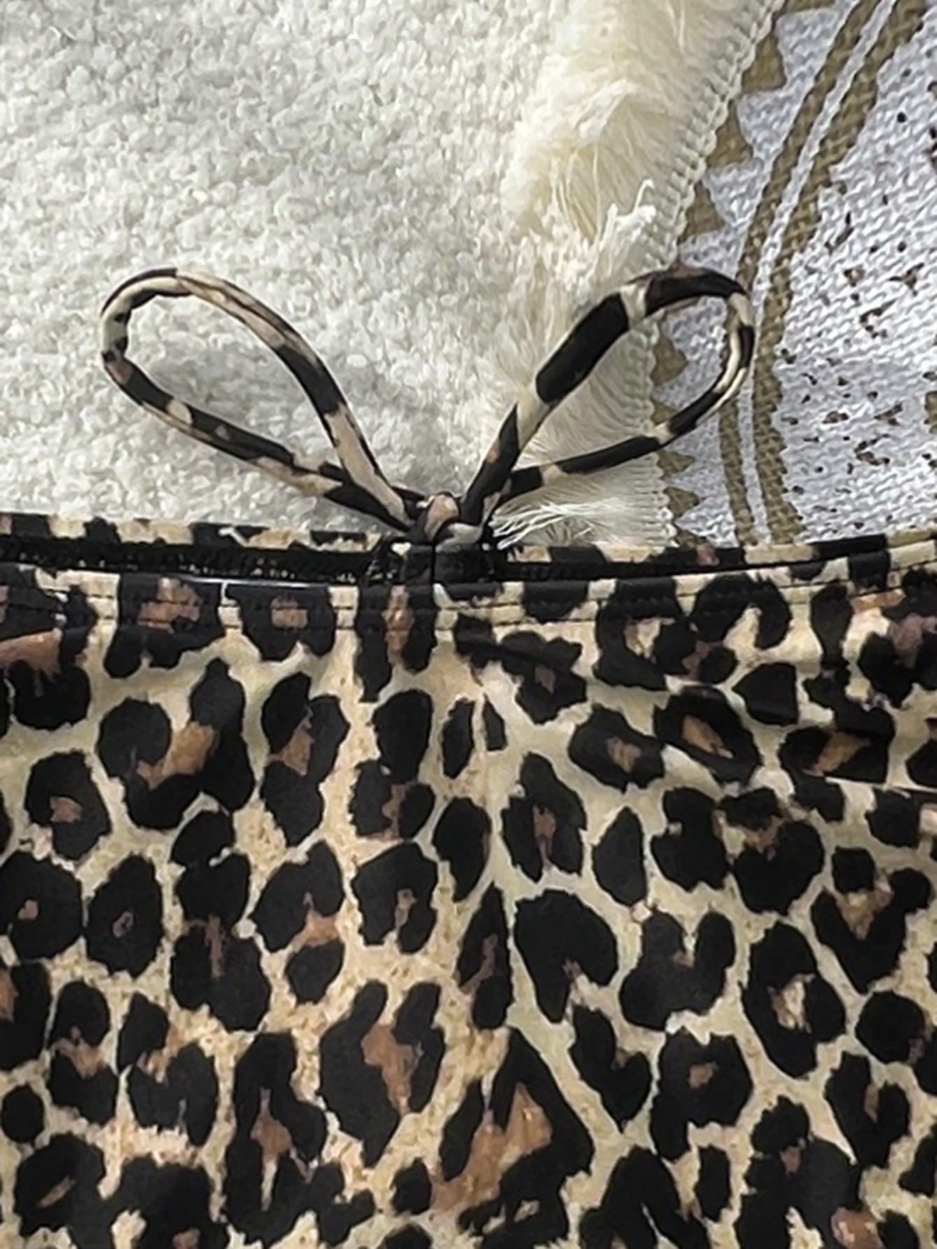 Swim Vcay Springbreak New Leopard Print Drawstring Back Design Women's Swimsuit Bottom, Summer Beach Vacation