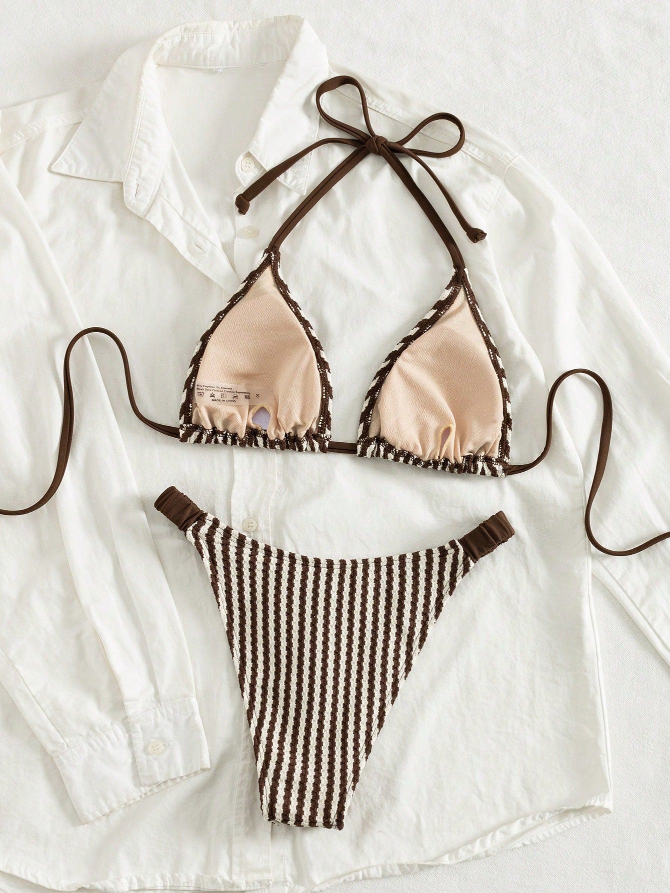 Swim Vcay Striped Jacquard Ruched Backless Front-Crossed Strappy Bikini Set For Ladies Beach Music Festival: Fashionable, Cute, And Sexy