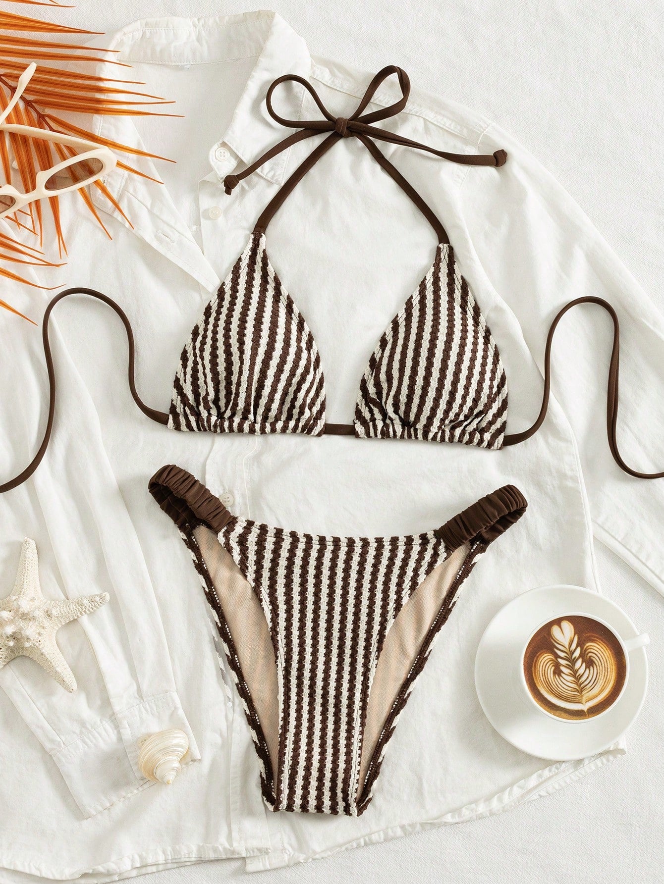 Swim Vcay Striped Jacquard Ruched Backless Front-Crossed Strappy Bikini Set For Ladies Beach Music Festival: Fashionable, Cute, And Sexy