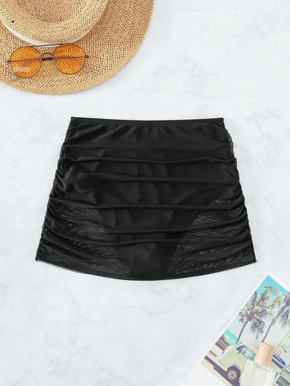 Swim Vcay Summer Beach Contrast Mesh Ruched Bikini Bottom