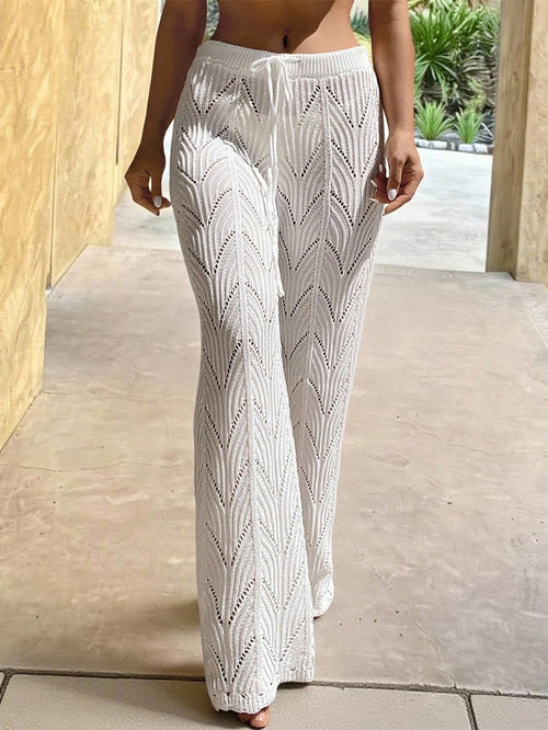 Swim Vcay Summer Beach Drawstring Waist Pointelle Knit Cover Up Pants