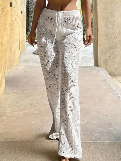 Swim Vcay Summer Beach Drawstring Waist Pointelle Knit Cover Up Pants