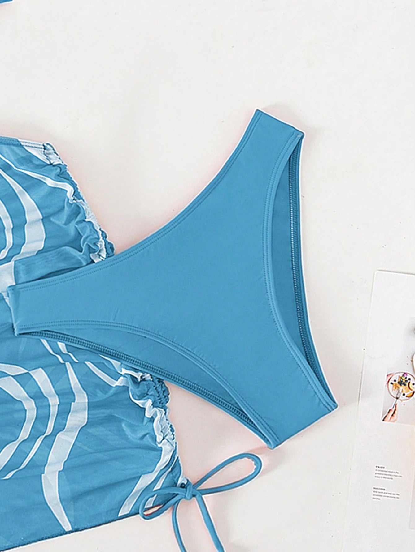 Swim Vcay Summer Beach Graphic Print Ring Linked Cut Out Drawstring Side Swim Dress