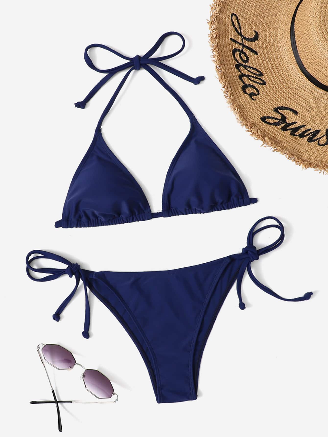 Swim Vcay Summer Beach Plain Halter Bikini