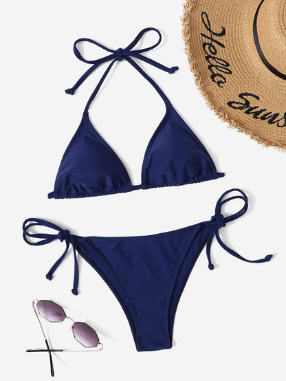 Swim Vcay Summer Beach Plain Halter Bikini