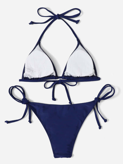 Swim Vcay Summer Beach Plain Halter Bikini