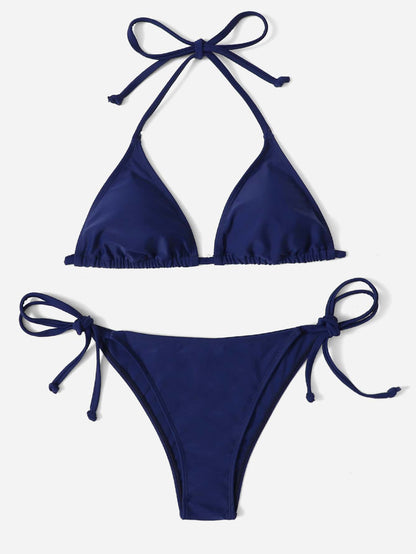 Swim Vcay Summer Beach Plain Halter Bikini