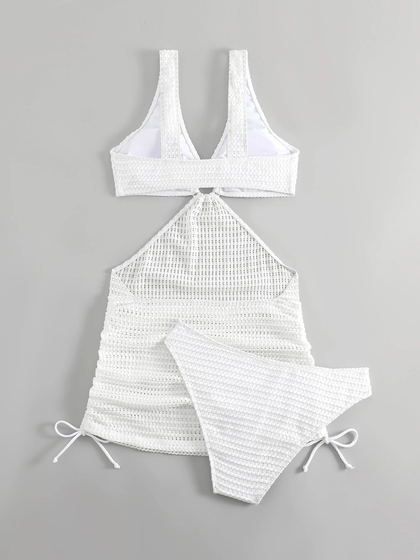 Swim Vcay Summer Beach Ring Linked Cut Out Drawstring Side Bikini Set With Beach Skirt