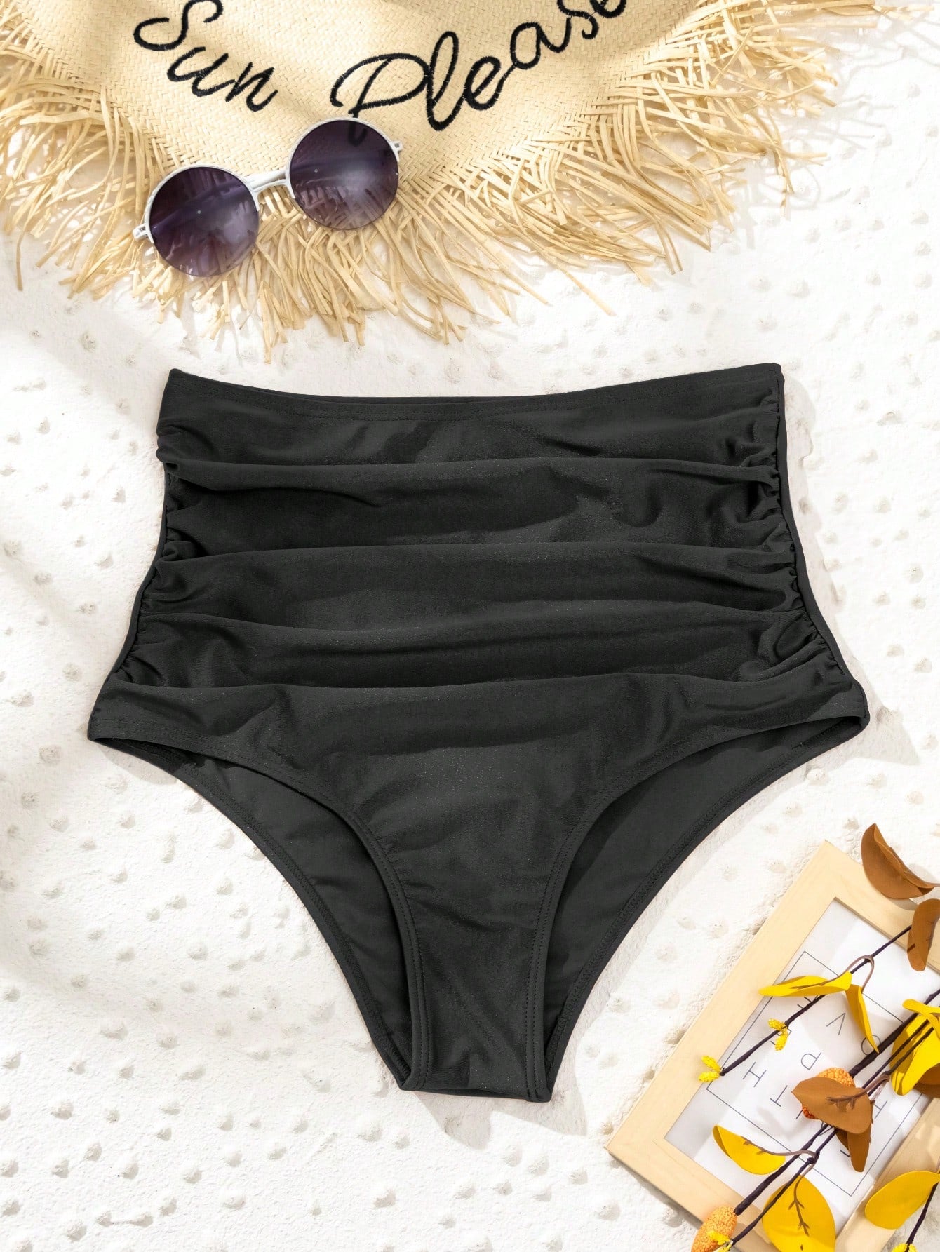Swim Vcay Summer Beach Ruched High Waisted Bikini Panty