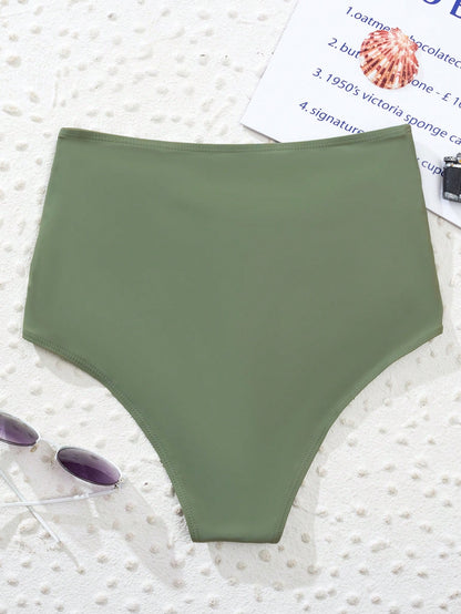 Swim Vcay Summer Beach Ruched High Waisted Bikini Panty