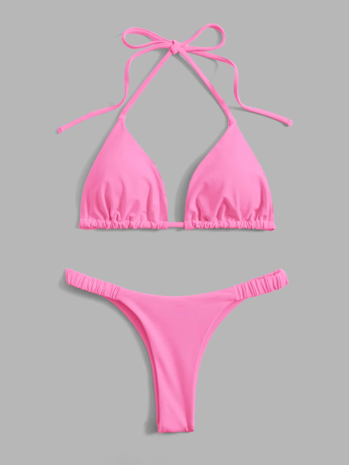 Swim Vcay Summer Beach Solid Bikini Set Halter Triangle Bra & Thong 2 Piece Bathing Suit