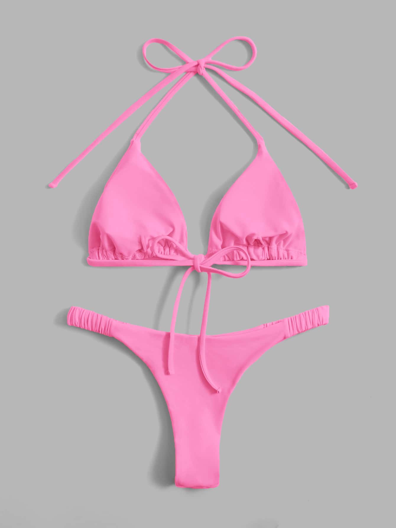 Swim Vcay Summer Beach Solid Bikini Set Halter Triangle Bra & Thong 2 Piece Bathing Suit