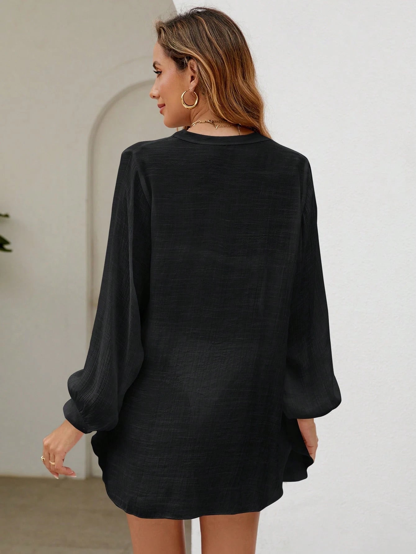 Swim Vcay Summer Beach Solid Button Front Kimono