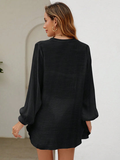 Swim Vcay Summer Beach Solid Button Front Kimono