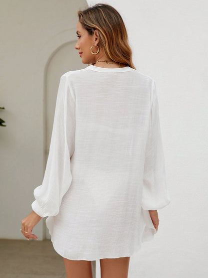 Swim Vcay Summer Beach Solid Button Front Kimono