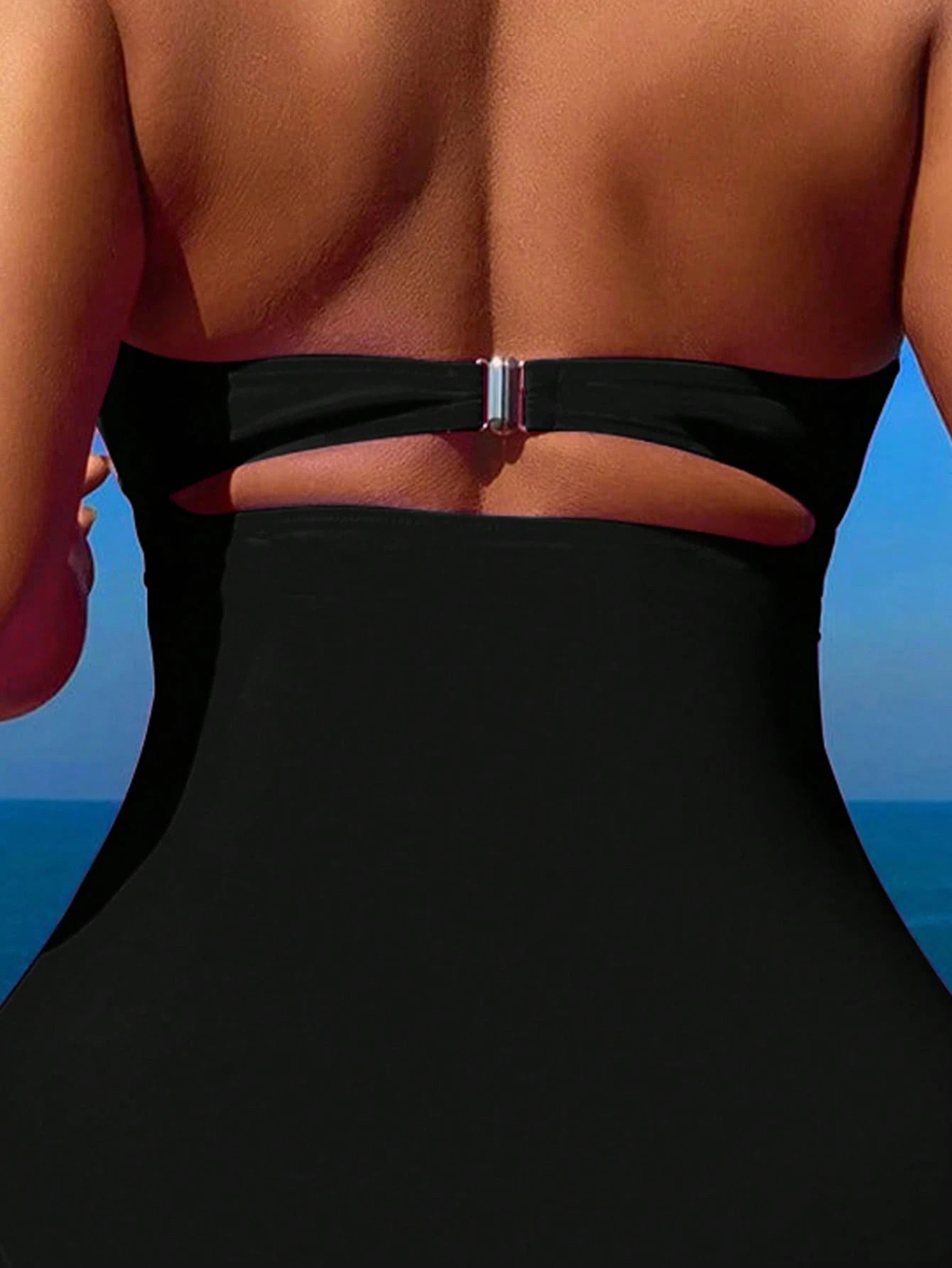 Swim Vcay Summer Beach Solid Color Halter Neck Knotted Cutout Swimsuit