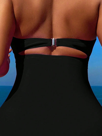 Swim Vcay Summer Beach Solid Color Halter Neck Knotted Cutout Swimsuit