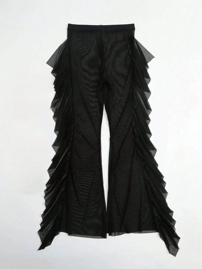Swim Vcay Summer Beach Solid Ruffle Trim Cover Up Pants Without Bikini Set
