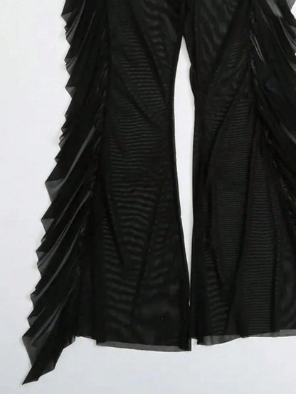 Swim Vcay Summer Beach Solid Ruffle Trim Cover Up Pants Without Bikini Set