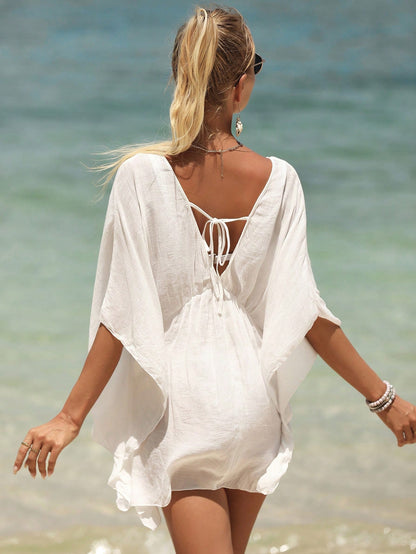 Swim Vcay Summer Beach Solid Tie Front Cover Up