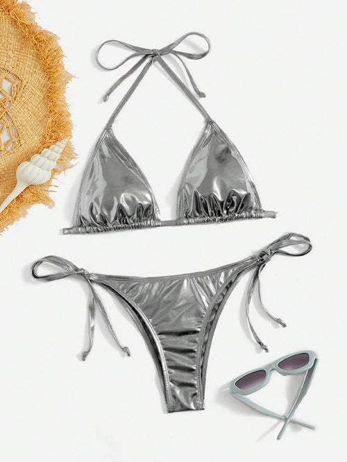 Swim Vcay Summer Beach Women's Metallic Swimwear Top